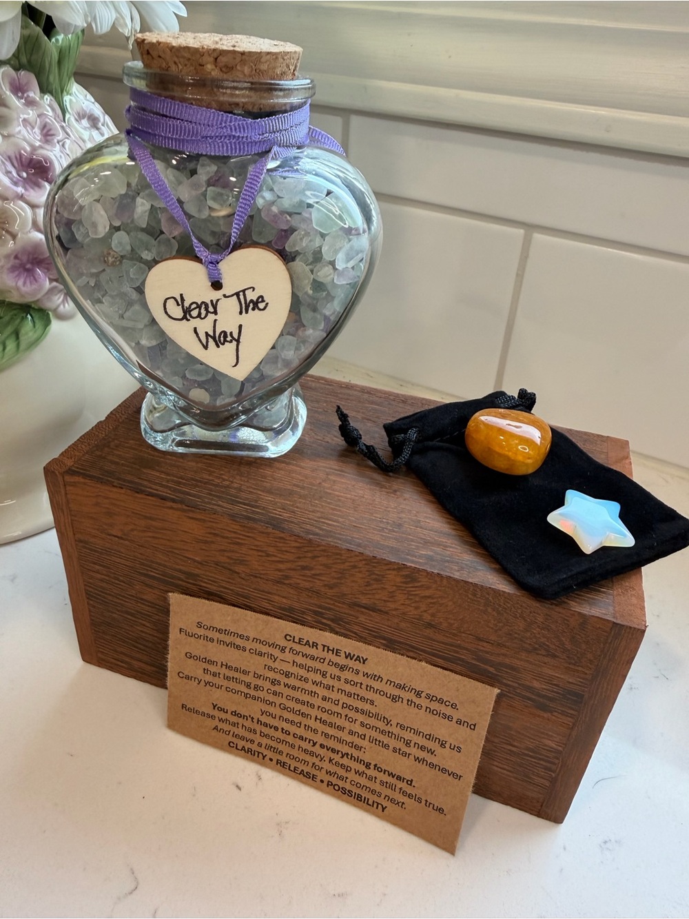 💜✨ CLEAR THE WAY ✨💛 Fluorite & Golden Healer Crystal Intention Jar